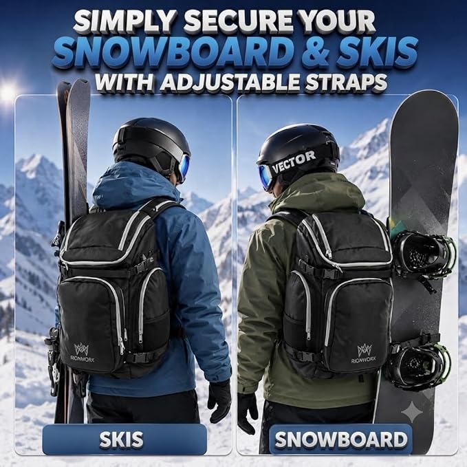 Ski Boot Bag - Waterproof Ski and Snowboard Travel Backpack, TSA Lock, Ventilated Boot Compartment - Durable Ski Backpack for Boots, Goggles, Helmets & Others - Image 6