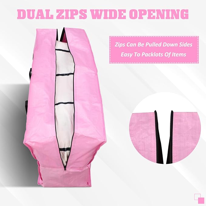 Windyun 4 Pack 57 Gallon Extra Large Moving Bags XXL Heavy Duty Storage Bag with Strong Zipper Handle Jumbo Big Tote Box Foldable for College Dorm Travel Clothes Duffle Blanket Pillow(Pink) - Image 3