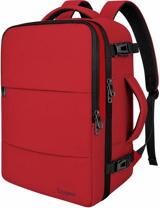 Taygeer 35L Carry on Travel Backpack for Women Men, Personal Item backpack | Travel Backpack with Laptop Compartment & Water Bottle Pocket, Lightweight Work Bag for Weekend Business Hiking, Bright Red by Taygeer