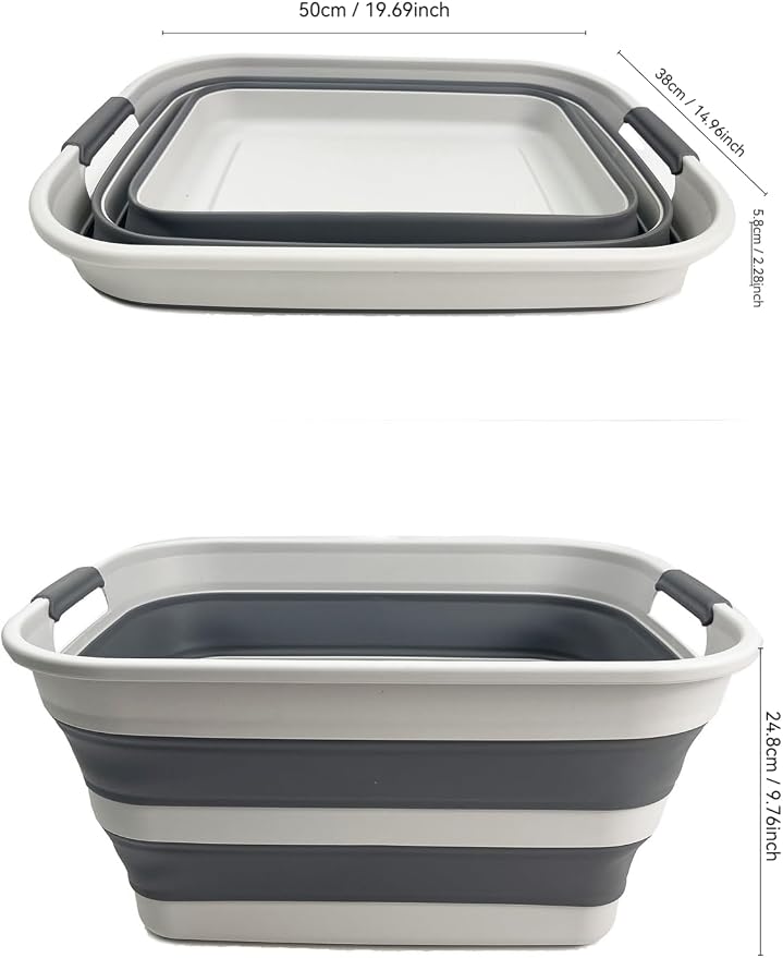 SMMART Collapsible Plastic Laundry Basket with Handle/Foldable Pop Up Storage Hamper/Portable Laundry Organizer-Space Saving Washing Tub/Household Storage Supplies (Grey/Steel Grey, 27L) - Image 6
