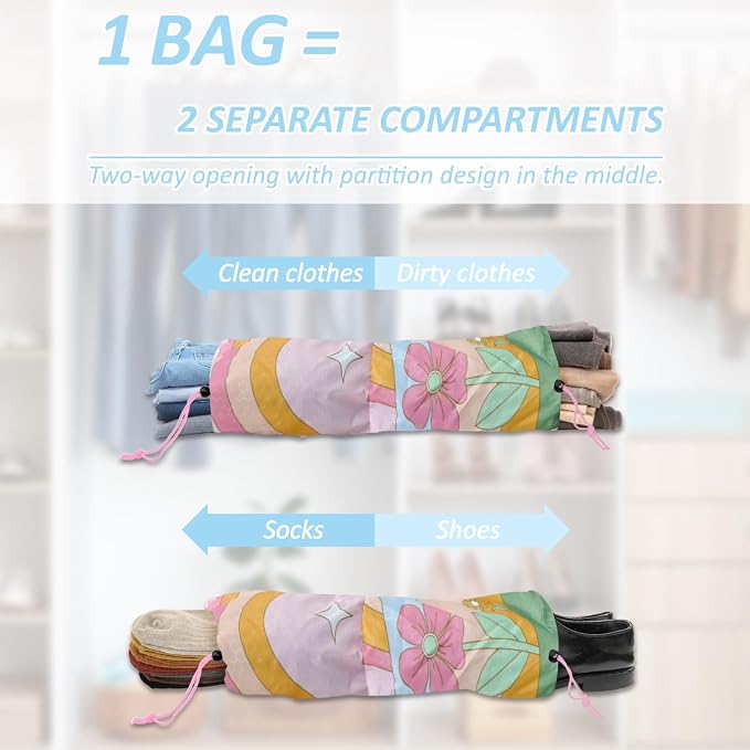 7 Piece Compression Packing Cubes Set - Boho Rainbow Flowers | Ultra-Lightweight, Quick-Dry, Tear-Resistant, Reinforced Zippers, Durable Travel Accessories for Luggage & Suitcases, Pink - Image 7