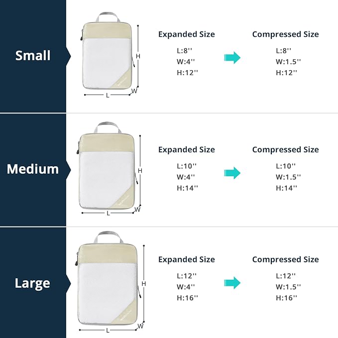 9 Set Compression Packing Cubes for Travel - Compressible, Lightweight, and Space-Saving Packing Cubes, Travel Essentials for Women, Beige - Image 3