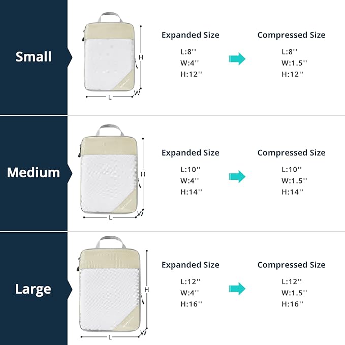 NICOSHOW Compression Packing Cubes 6 Set, Compressible Space-Saving Packing Cubes for Travel - Compression Bags, Luggage Organizer, Travel Essentials for Women, Beige - Image 4