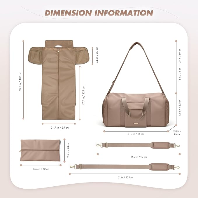 Convertible 2-in-1 Garment Bags for Travel,Women Men Carry On Garment Duffle Bag With Shoe Compartment,Hanging Suit bag,48L,Champagne Brown - Image 5