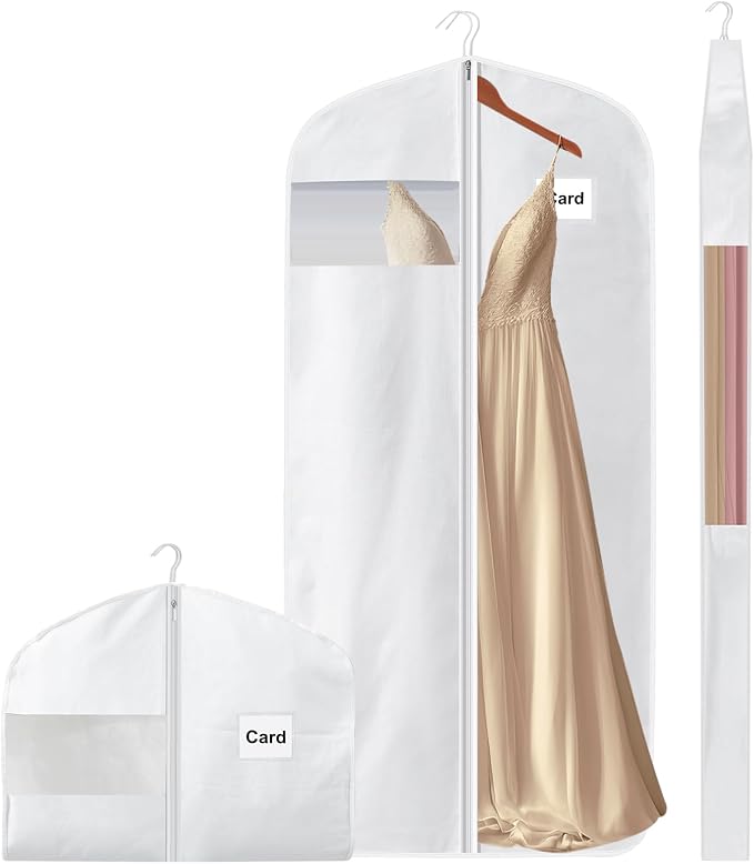 58" 100% Organic Cotton Garment Bags for Hanging Clothes and Storage, Breathable Clothes Covers with Viewing Window and Card Pocket for Short Dresses, Jackets, Suits by Ribbonlic