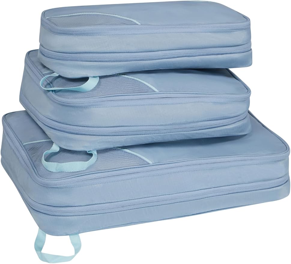 American Tourister Packing Cube Set of 3 - Suitcase Organiser for Holidays, Luggage Organiser for Suitcases, Hand Luggage and Backpack, Stone Blue/Blue - Image 3