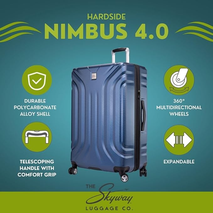 Skyway Nimbus 4.0 Expandable, Durable Hardside, 8 Wheel Spinner, Lightweight Suitcase, Unisex, Stylish, Maritime Blue, Checked-Large 28-Inch - Image 2
