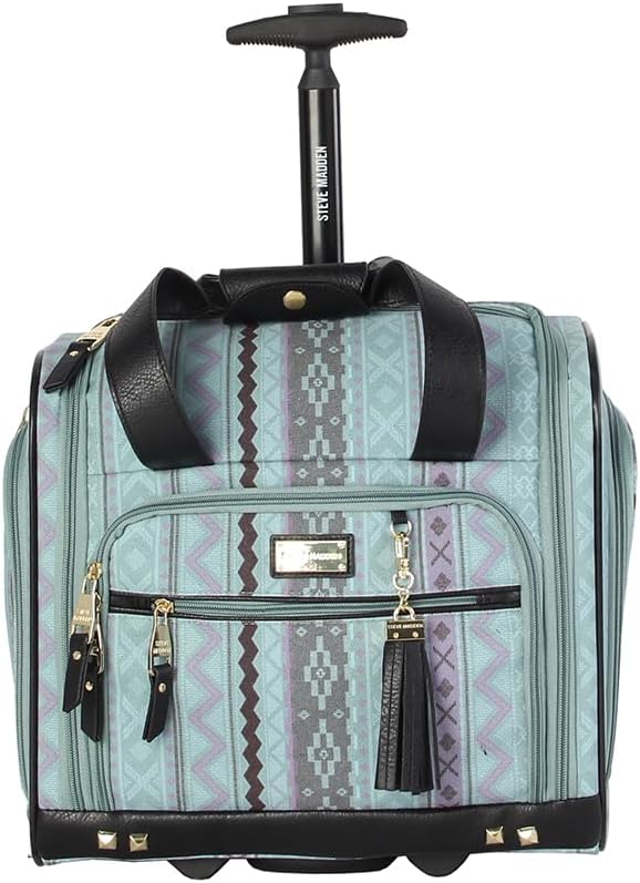 Steve Madden Designer 15 Inch Carry on Suitcase- Small Weekender Overnight Business Travel Luggage- Lightweight 2- Rolling Spinner Wheels Under Seat Bag for Women(Legends Teal) by STEVEMADDEN