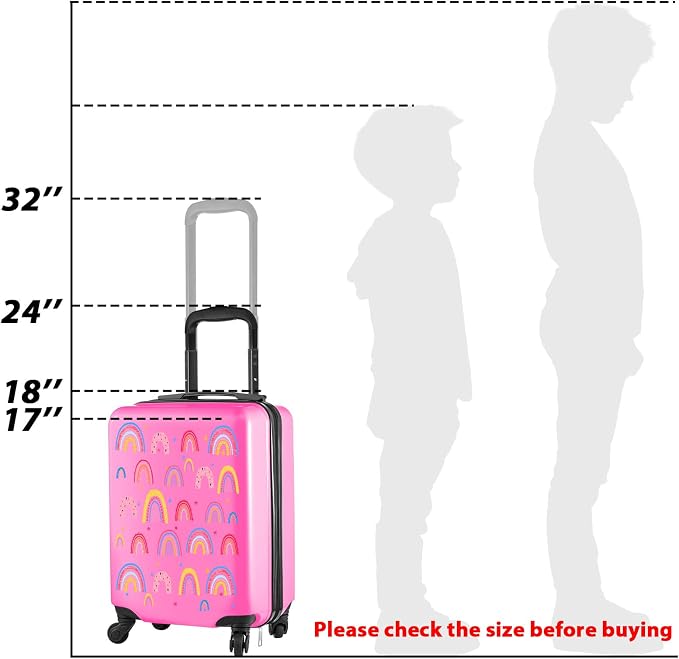 Sanwuta 4 Pcs Kids Luggage Set Back to School Gifts for Girls Boys Carry On Rolling Suitcase Backpack Neck Pillow Travel Set(17 Inch,Rainbow Style,Pink) - Image 3