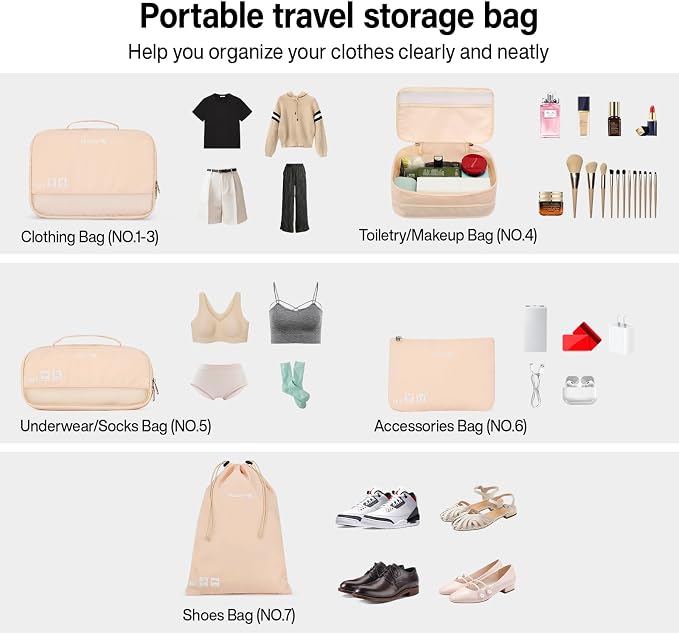Hanke 7 Piece Expandable Compression Packing Cubes, Premium Travel Packing Organizers for Suitcases/Carry On, Luggage Organizer Bags with Breathable Mesh & Label - Image 6