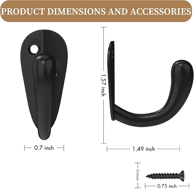CBWLWJ 32 Pack Coat Hooks Wall Mounted Single Prong Robe Wall Hooks for Hanging Towel Hooks for Living Room, Bathroom, Kitchen, Bedroom for Coat, Bag, Scarf, Towel, Hat, Key, Cup (Black) - Image 2
