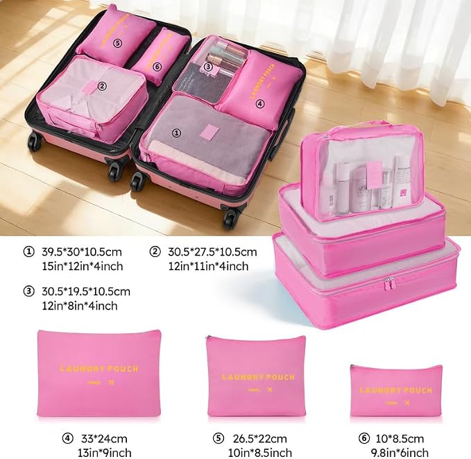 Luggage Sets for Women 3 Piece ABS Hardshell Suitcase with Spinner Wheels with 6PC Packing Bags(20/24/28inch) - Image 7