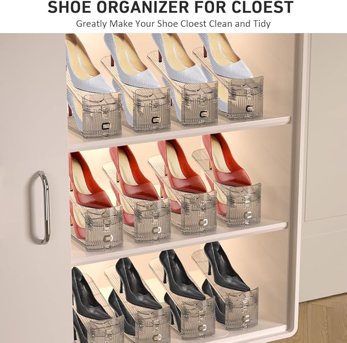 36 Pack Clear Shoe Slots Organizer - Adjustable Height 3.7''to 7.7'' Shoe stackers for a pair of shoes ,Shoe rack storage shoe space saver 50%,Easy to assemble shoe hold shoe organizer for cloest - Image 2