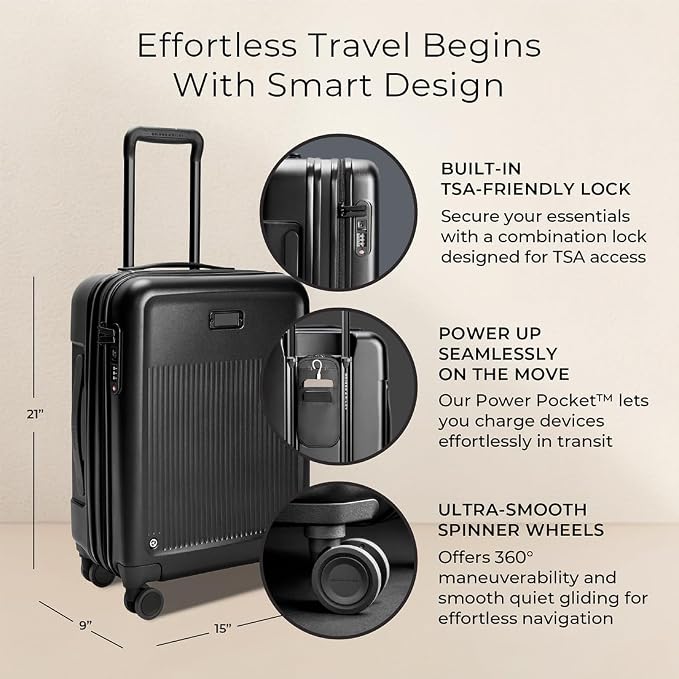 Briggs & Riley 21" Global Carry On Expandable Spinner - Luggage for Travel, Suitcases with Wheels, Hardside Rolling Bag for Men & Women, Self-Repairing Zipper - Sympatico Collection, Black - Image 2