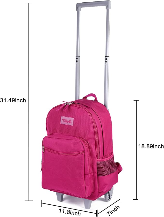 Tilami Rolling Backpack 18 inch Double Handle with Lunch Bag Wheeled Kids Backpack, Deep Pink - Image 5