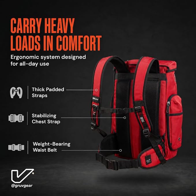Gruv Gear Travel Laptop Backpack, 36L Red Tech Backpack with Modular Storage Shelves, Dual Access Pockets & TSA-Friendly Design, Large Carry-On Backpack for Work, Travel & Gear Organization - Image 4