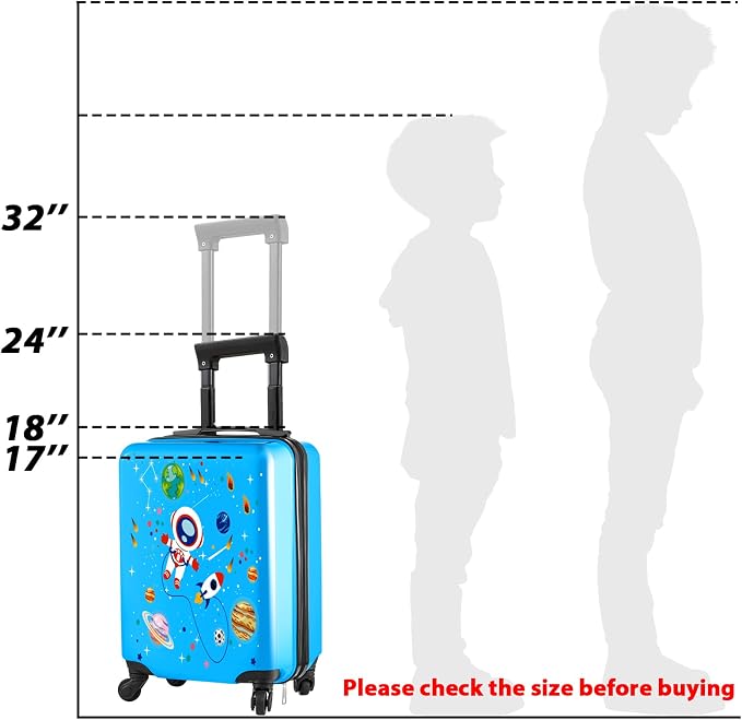 Sanwuta 4 Pcs Kids Luggage Set Back to School Gifts for Girls Boys Carry On Rolling Suitcase Backpack Neck Pillow Travel Set(18 Inch,Astronaut Style,Blue) - Image 5