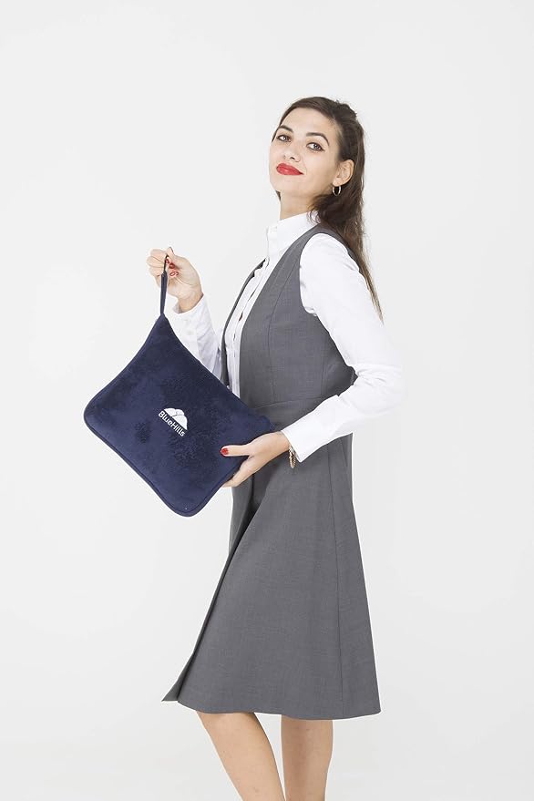 BlueHills Premium Soft Travel Blanket Pillow Airplane Compact - Navy Blue | Convertible 2 in 1 Travel Blanket to Pillow, Matching Zipper Case, Luggage Strap & Carabiner, Compact, Long Flight Essentials - Image 8