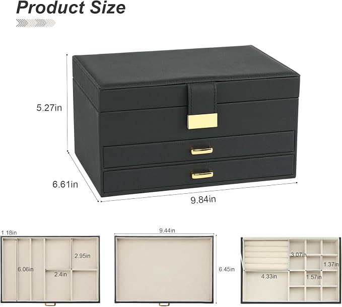 Jewelry Boxes for Women, Jewelry Holder Organizer for Christmas Gift, Jewelry Boxes & Organizers for Rings Earring Necklace Bracelet Watch, Black - Image 7