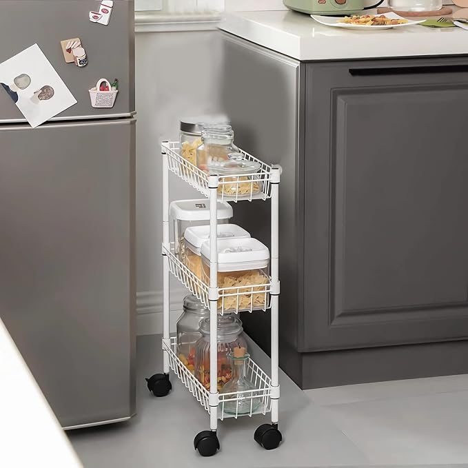 NSF white 3-layer storage rack, refrigerator crevice rack, washing machine crevice rack, laundry room dirty clothes storage, multifunctional household epoxy resin deep mesh basket - Image 8