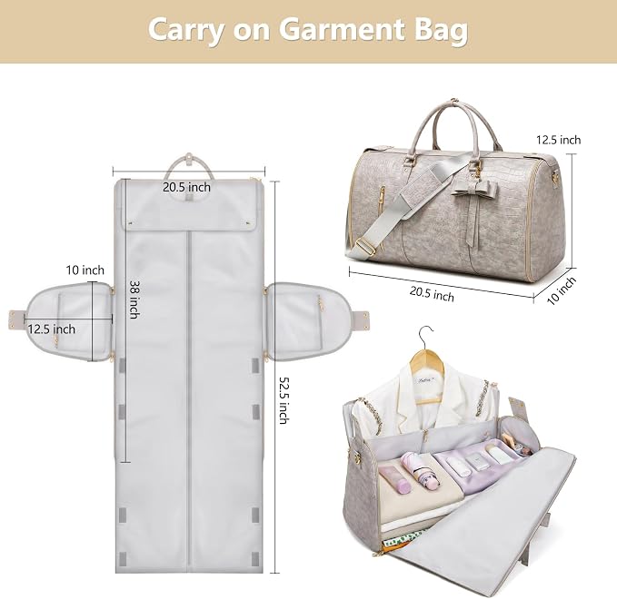 Garment Bags for Travel, Convertible Suit Travel Bag for Women, Stylish Carry On Garment Bag with Toiletry Pocket, Shoulder Strap & Shoes Compartment, 2 in 1 Foldable PU Leather Duffle Bag, Multicolor - Image 4