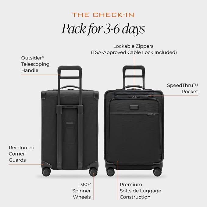 Briggs & Riley 24 Inch Compact Checked Suitcase Luggage with Wheels - Zipperless Compression Expansion System, 360 Spinner, Flat Packing Interior, Accessible Front Pocket - Baseline Collection - Black - Image 3