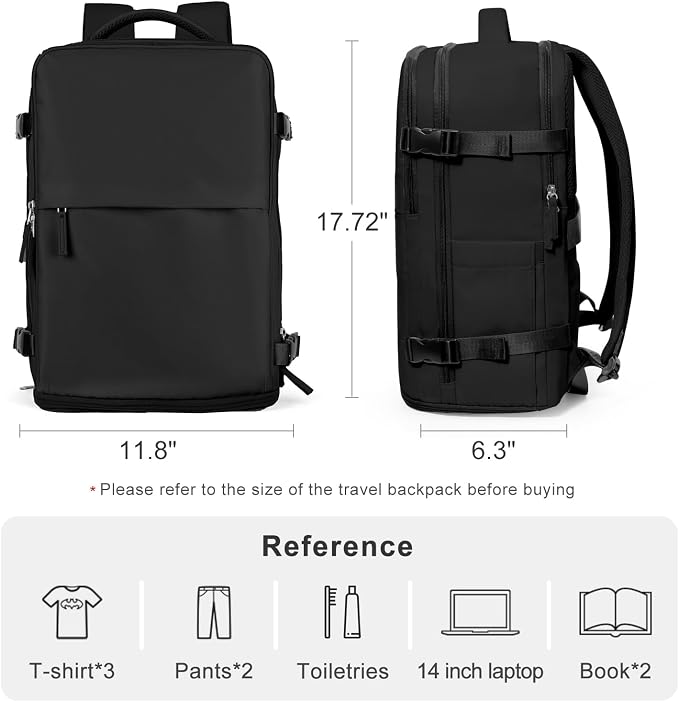 coofay Travel Backpack For Women Airline Approved Carry On Waterproof Sports Luggage Casual Daypack Small Hiking Backpack Black - Image 3