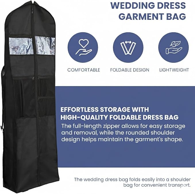 Wedding Dress Garment Bag 72" – Waterproof Trifold Travel Garment Bag for Bridal Gown with Shoulder Strap, Suitcase Sleeve & Accessory Pockets – Fits Full Skirts, Oxford Fabric, Carry Handle - Image 6