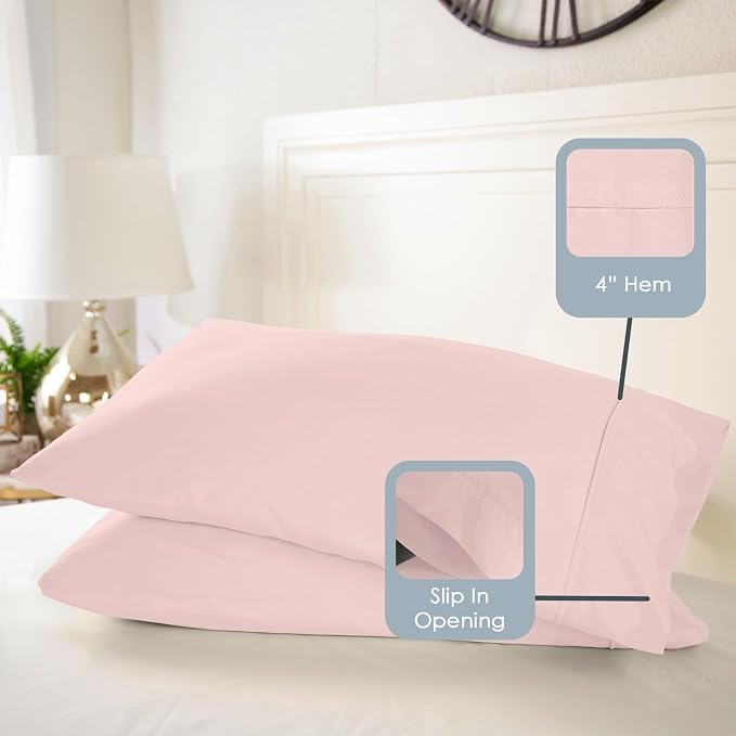 Pizuna Pure 100% Luxury Cotton King Size Pillow Case Light Pink, 1000 Thread Count 100% Long Staple Cotton Sateen Pillowcase, Pillow Covers with Stylish 4" Hem (Combed Cotton King Pillowcase) - Image 3