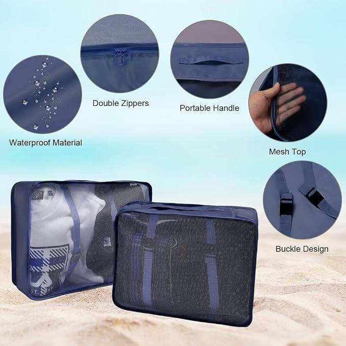 8 Pcs Packing Cubes, Travel Luggage Organizer for Men and Women, Toiletry Bag, Packing Cubes for Travel - Set of 8, 1.Navy Blue, 8 Pieces Set, Travel Accessories - Image 3