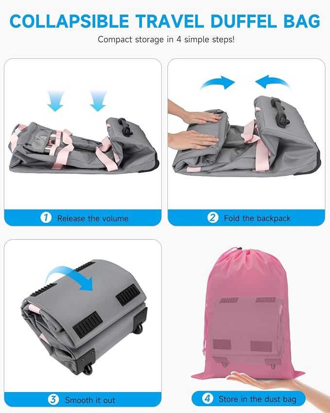 Foldable 90L Rolling Duffel Bag with Wheels, 4-in-1 Carry Water-resistant Travel Duffle with Shoe Compartment&Quick-Access Pockets, Multi-Purpose Bag for Gym, Camping - Image 7