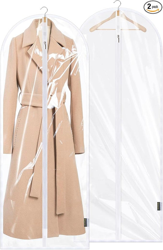 BALEINE 60'' Clear Garment Bags, 2 Packs PEVA Dress Bag for Closet Clothes Dresses Suit Coats Storage (Clear, 2PK) by BALEINE
