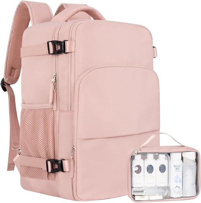 Sinaliy Travel Backpack for Women, Airline Approved Personal Item Bag | Waterproof 16 Inch Laptop Backpack for Work, College, Weekend, Business, Travel Bag with Wet Pocket, Pink by Sinaliy