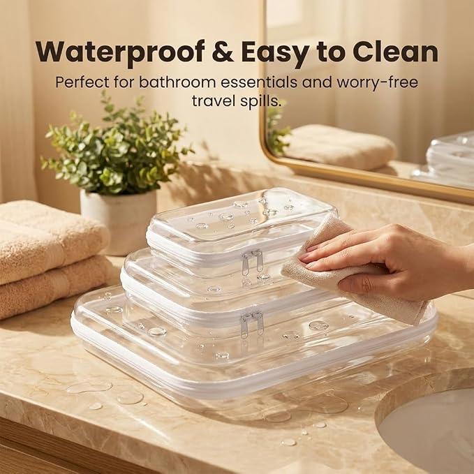 RAINPOT Clear Hard Shell Zipper Case Set – Stackable Multi-Size Organizer Bags for Travel, Toiletries, Cosmetics, Toys & Electronics – Durable Water-Resistant PET Storage Pouches (6PC - S*2+M*2+L*2) - Image 6