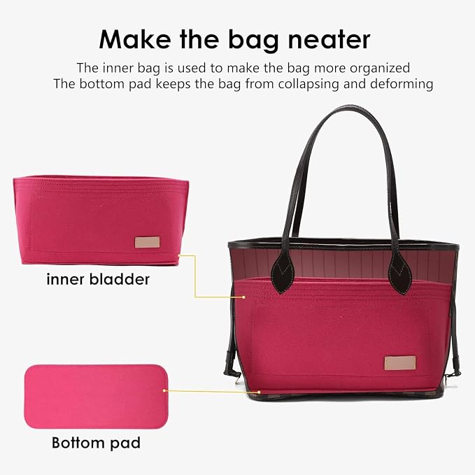Premium Felt Purse Organizer Insert Compatible with Neverfull GM and More, Felt Bag Organizer Liner with Base Shaper for Tote Handbags,Rose/XL - Image 4