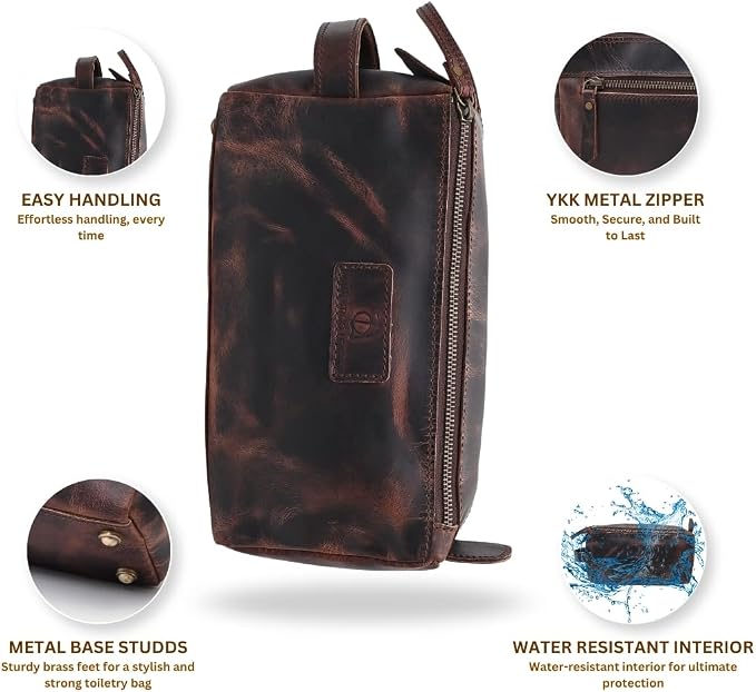 Toiletry Bag For Men Women Dopp Kit Large Cosmetic Travel Bags Toiletries Shaving Organizer Travel Kit Pouch Bag - Antique (Dark Brown) - Image 3