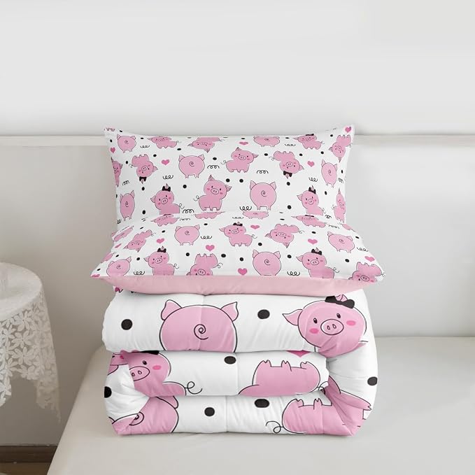 Erosebridal Pink Pig Comforter Set for Girls Kawaii Room Decor King,Cute Pigs Bedding Set for Kids Boys Children Farm Animal Quilted Duvet Sets Cartoom Style Soft Lightweight Down Comforter 3 Pcs - Image 7