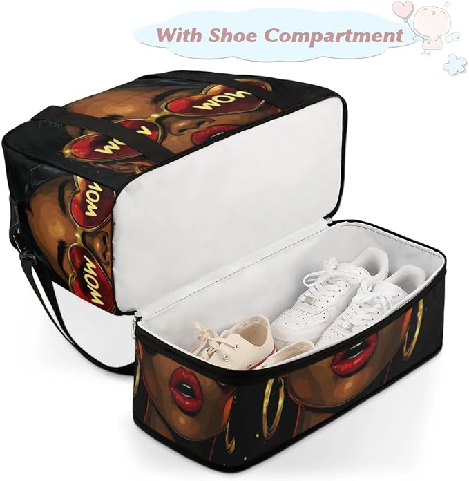 African Women Wow Foldable Travel Duffel Bag, Expandable Weekender Overnight Carry on Bags with Shoe Compartment Sport Tote Gym Luggage for Women Men - Image 4