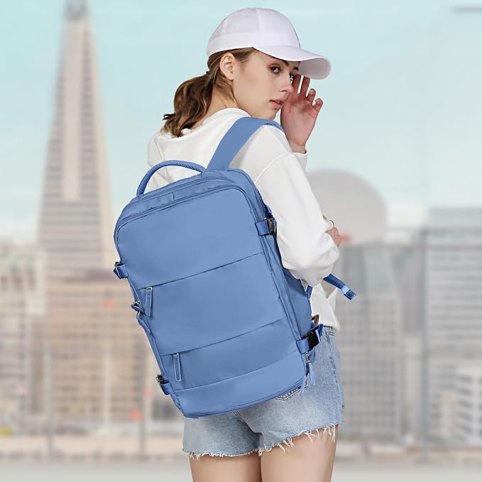 coowoz Large Travel Backpack For Women Men,Carry On Backpack Flight Approved,Hiking Backpack Outdoor Rucksack Casual Daypack Fit 15.6 Inch Laptop Shoes Compartment (Sky Blue L) - Image 6