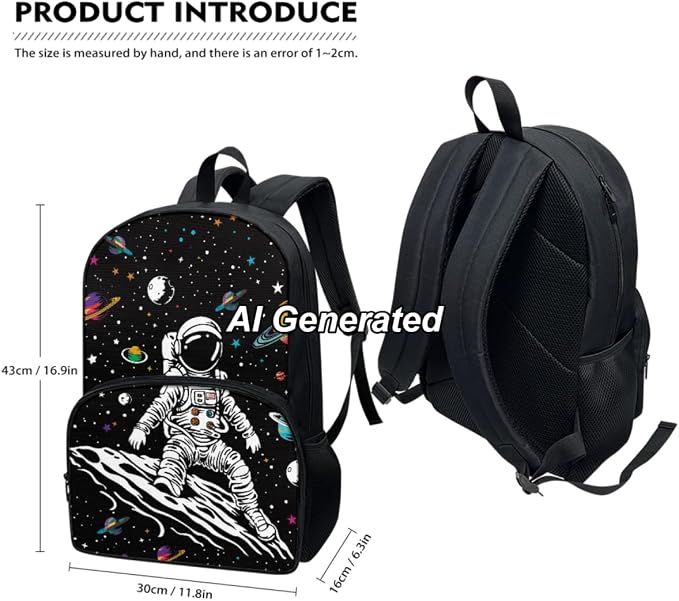 Astronaut Bookbag for Boys Preschool Elementary Kindergarten Backpack for Kids Lightweight 3Pcs School Bag Set with Lunch Bag and Pencil Box - Image 3