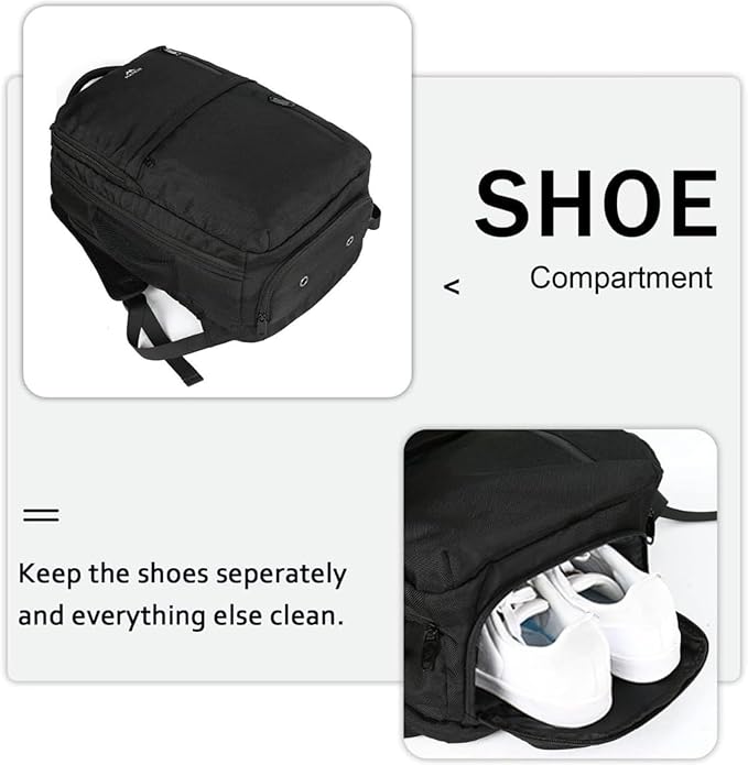MATEIN Travel Laptop Backpack, Flight Approved Carry on Backpack, Black | Shoe Compartment, Large Personal Item Bag, Fits 15.6 Inch Laptop, Water Resistant, Overnight Luggage Bag, Weekender Bag - Image 4