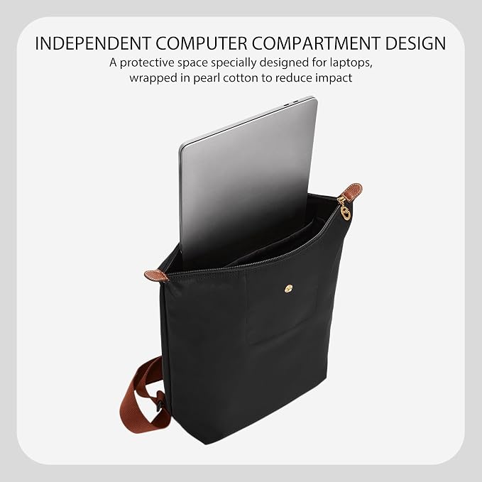 Soft Nylon Purse Organizer Insert for Longchamp Le Pliage M Backpack,Waterproof Lightweight with Laptop Compartment Long Champ Medium Backpack,Upgrade Taller Bag Insert with Cup Holder, Black - Image 3