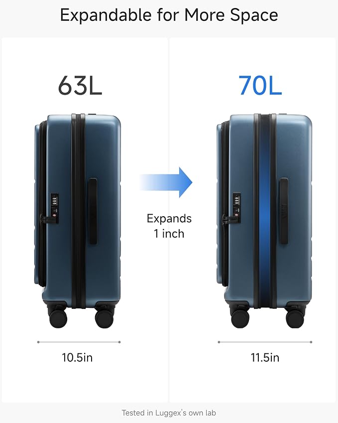 LUGGEX Checked Luggage Top Opening, Expandable Polycarbonate Hard Shell Suitcase with Wheels (FX-Core, Blue, 24 Inch, 63L-70L) - Image 5