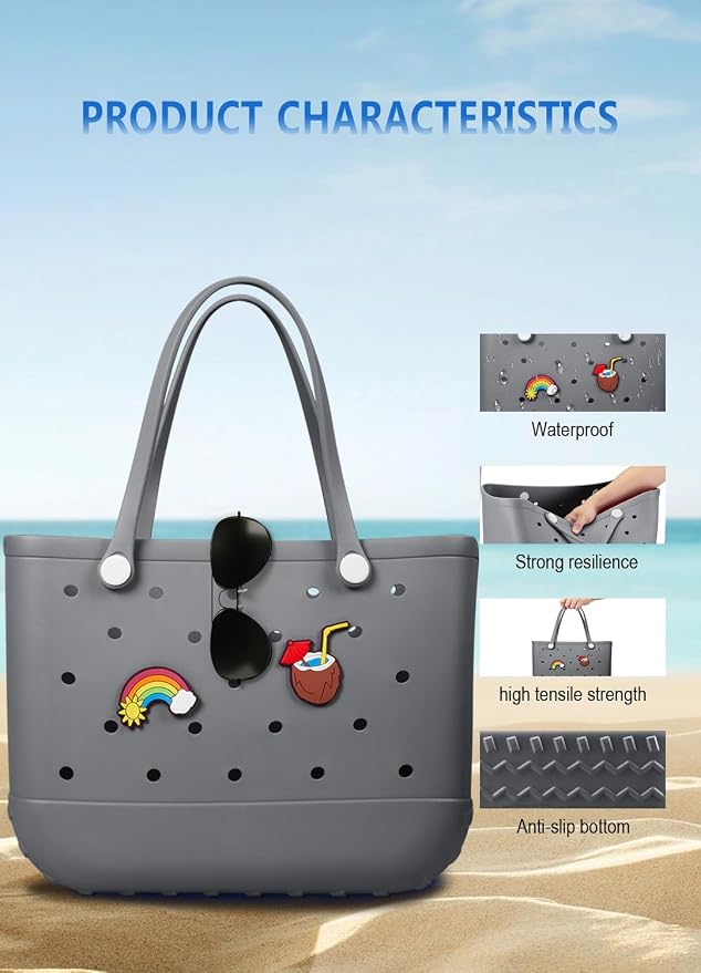 Baonat Beach Bag Rubber Tote Bag - Waterproof Travel Bag for Women Washable Tote Bag Handbag for Sports Beach Market Pool - Image 6