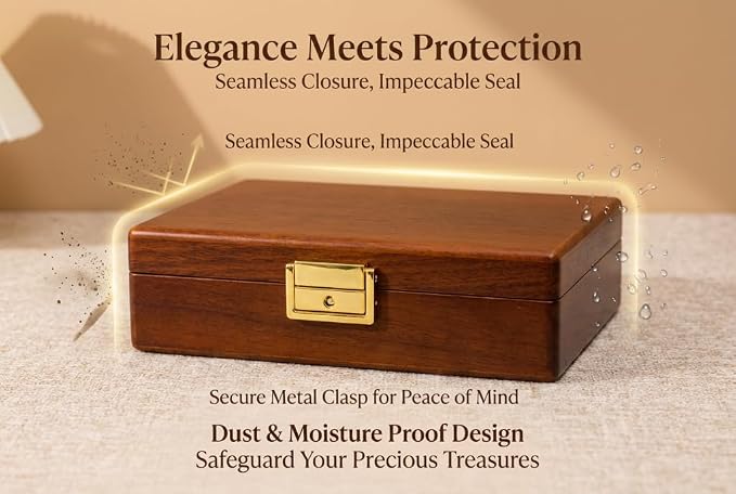 Solid Black Walnut Jewelry Box with Lock and Key Large Capacity Vintage Wooden Organizer for Women and Men Ring Necklace Earring Cufflink Storage Compartments Removable Dividers Gift - Image 4