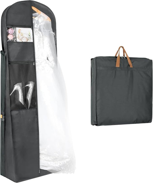 Zilink 72" Wedding Dress Garment Bag Dress Bags for Gowns Bridal Garment Bag for Dresses Long with 12”Gusseted and Accessory Pockets for Wedding Dress, Puffy Gowns [Upgraded Version], Grey by Zilink