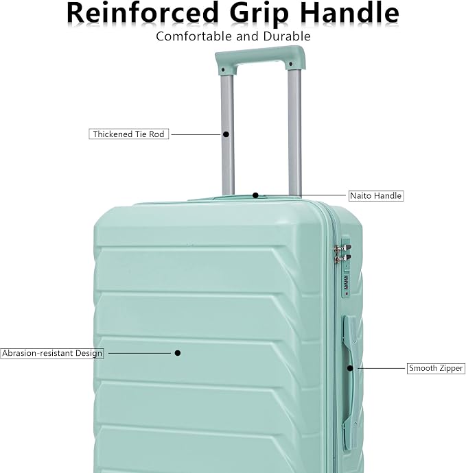 3-Piece ABS Spinner Luggage Set (20" 24" 28") with Combination Lock, Matching Hardshell Suitcases, Mint Green - Image 3