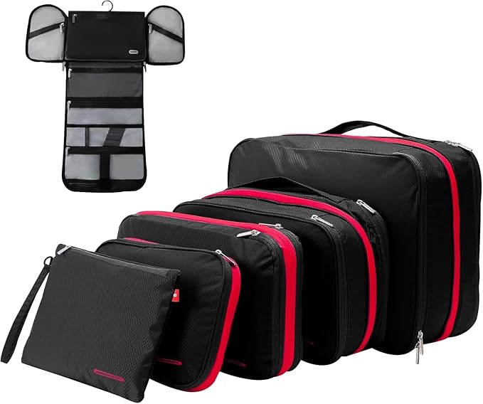 Bee Nesting BeeNesting Waterproof Compression Packing Cubes 5/6/8 sets, Large Travel Packing organizers for Carry on Luggage, 2 Sides Expandable Storage Bags by BeeNesting