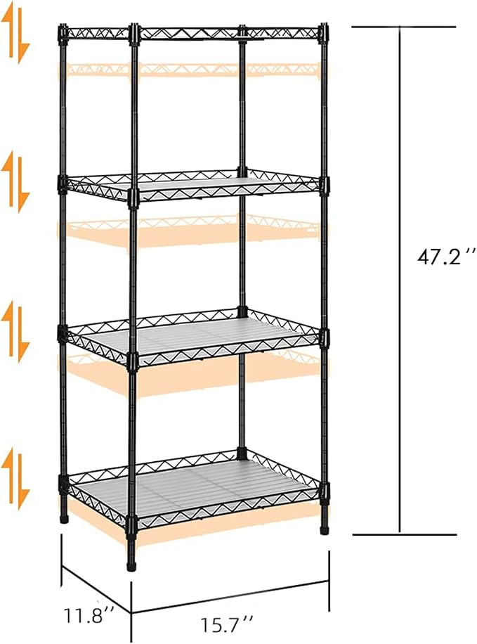 Best 4-Tier Wire Shelving - Black - Heavy Duty Shelf - Kitchen Storage Shelves, Wire Shelving Unit with Baskets Storage Rack Corner Shelf Shelving Adjustable Storage Shelf, 11.8" D x 15.7" W x 47" H - Image 3