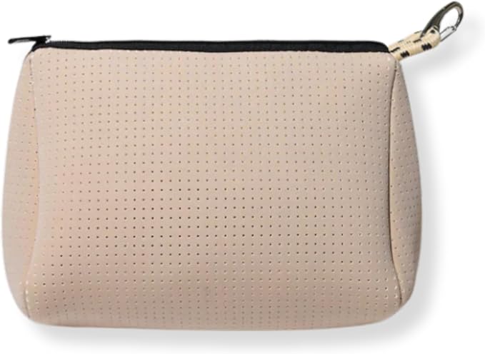 POPUPS Brand Large Makeup Bag with Zipper - Neoprene Machine Washable Travel Toiletry Cosmetic Organizer Pouch for Women (Latte) by POPUPSBrand